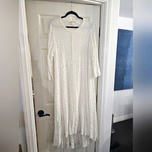 Off White Crinkle Dress, High Low, 2X